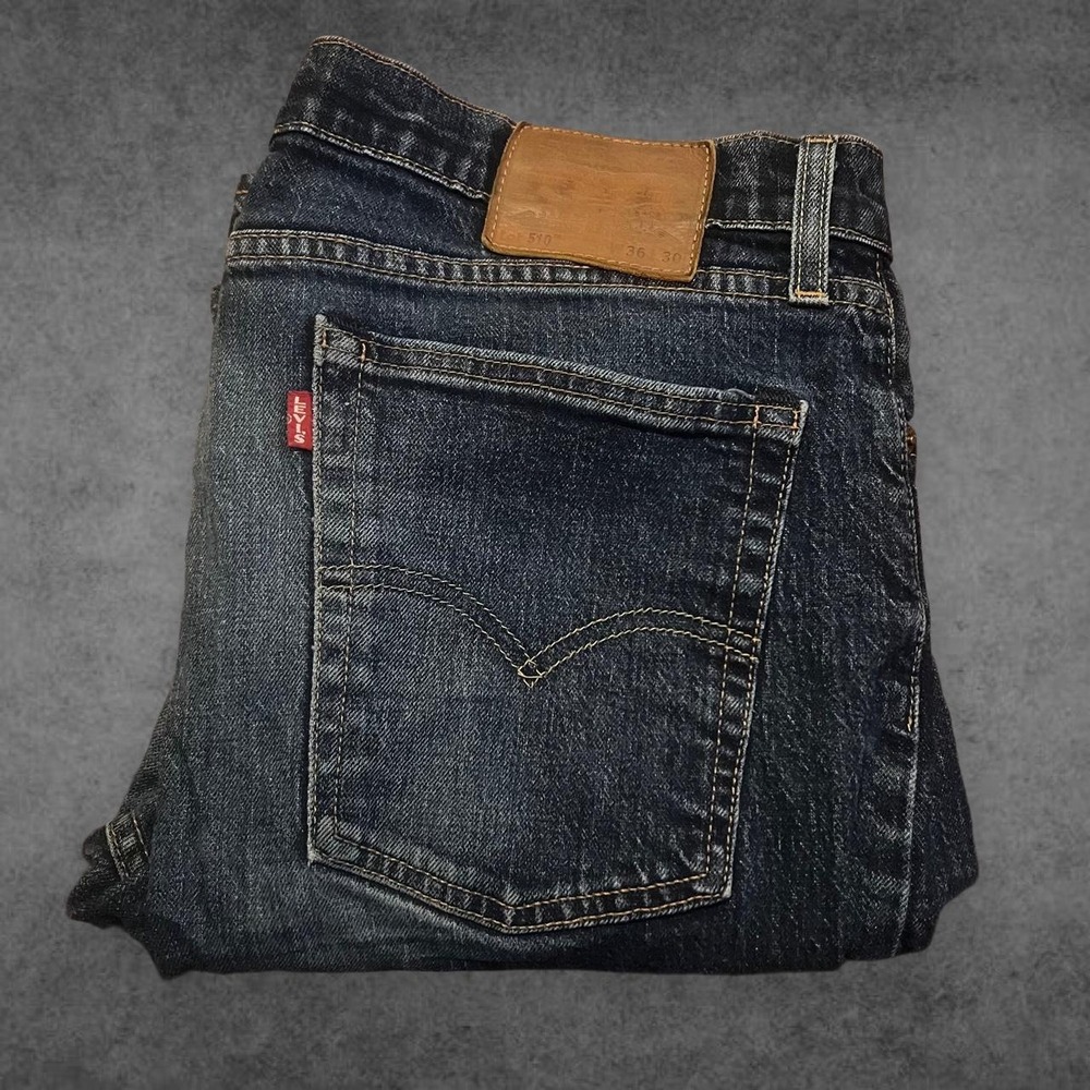 Levi 510 Premium Big E Slim Fit Jeans Mens 36 Distressed Blue Denim 36x26